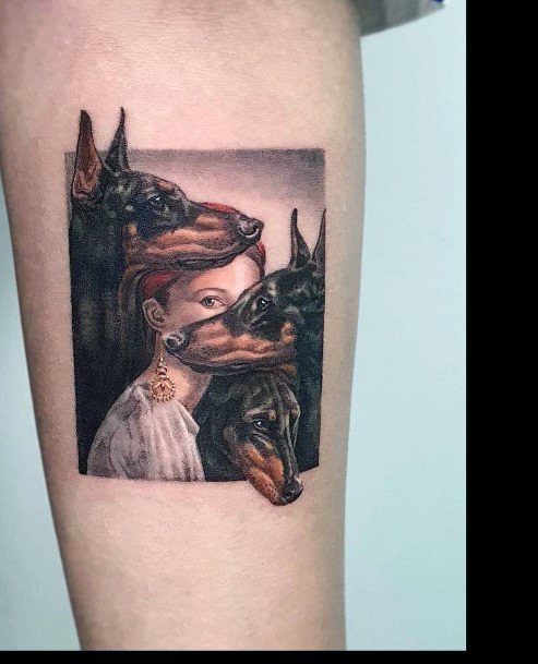 Square Frame Dogs Tattoo For Women