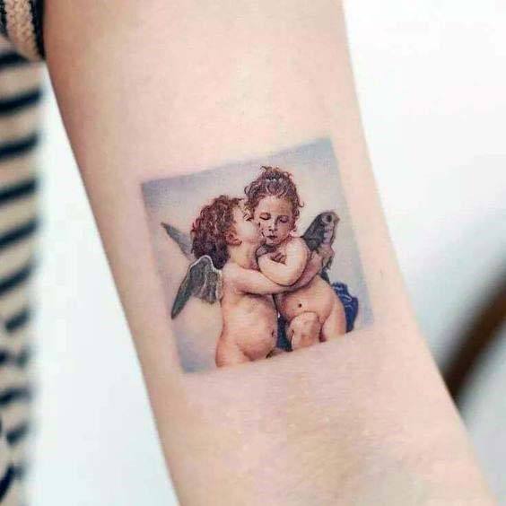 Square Framed Angel Tattoo Womens Hands