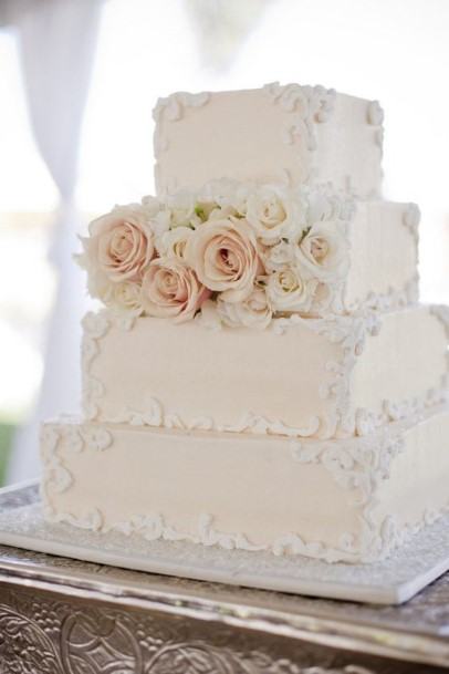 Square Leveled White Wedding Cake