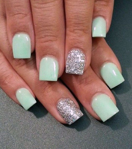 Square Mint Nails Women