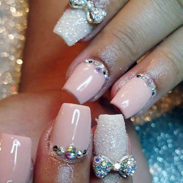 Square Nails With Diamonds For Girls Pink