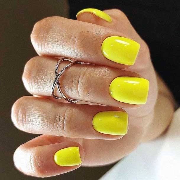 Square Nails Yellow Women