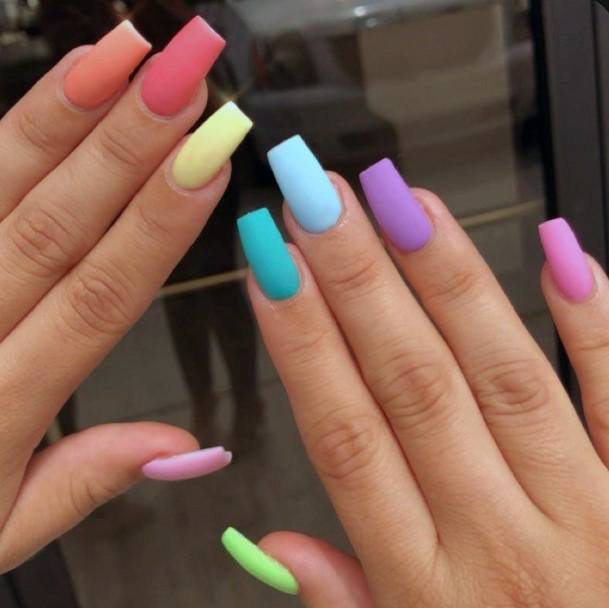 Square Shaped Matte Colorful Nail Ideas For Women