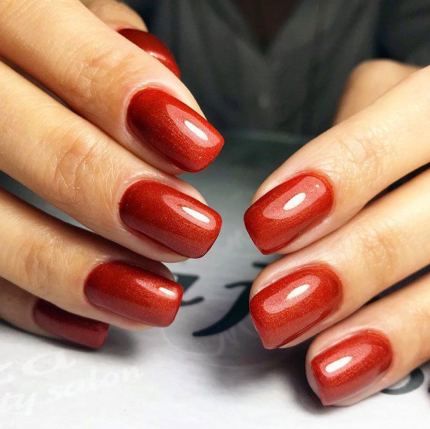 Square Tipped Red Shellac Nails For Women