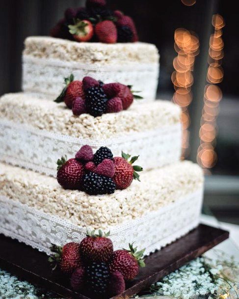 Square White Unique Wedding Cake