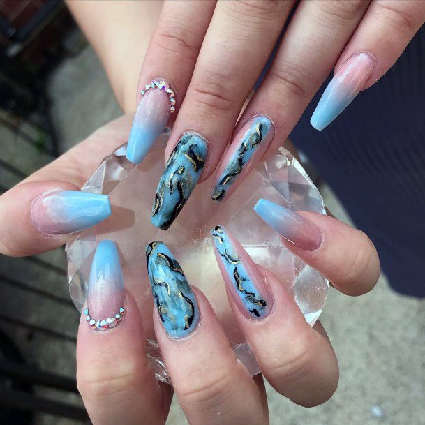 Squiggles Art On Blue Nails Women