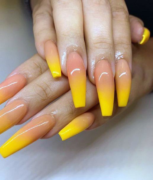 Squoval Nails Yellow Ombre Women