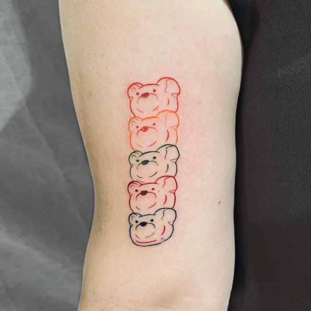 Stacked Heads Gummy Bear Tattoo For Girls