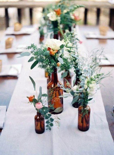 Stained Glass Bottle Greenery Plant Bouquet Inspiration Table Decoration Ideas