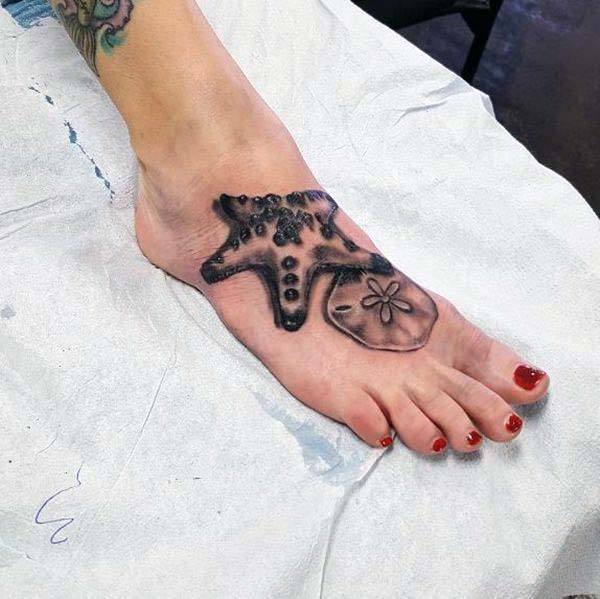 Star Fish Black Tattoo Womens Foot