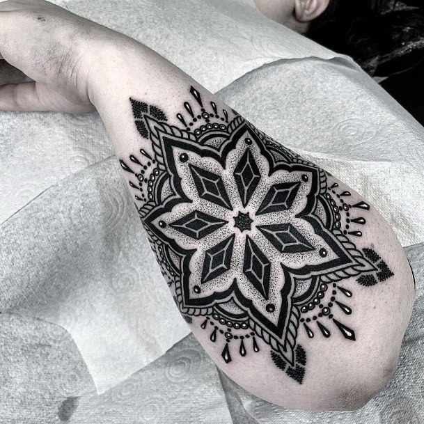 Star Flower Outer Forearm Ornamental Tattoo Designs For Women