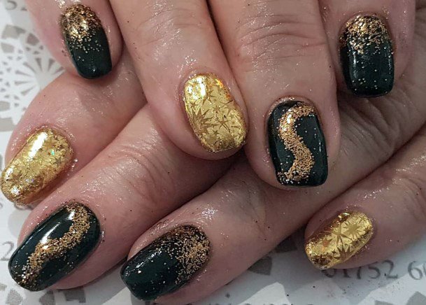 Starry Black And Gold Nails