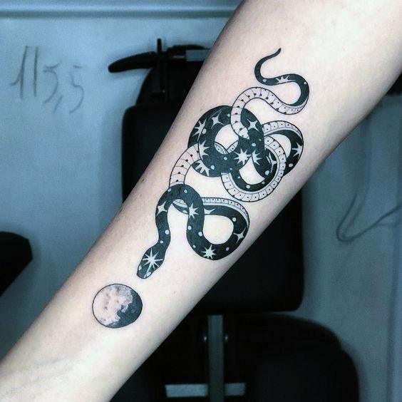 Starry Skinned Black Grey Snake Tattoo Womens Hands