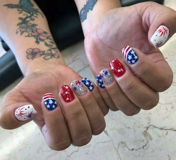 Stars And Glitters 4th Of July Nails