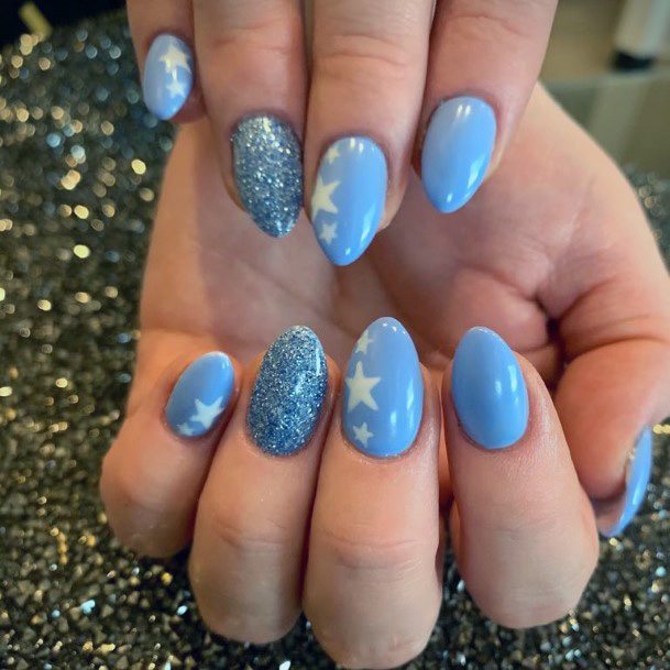 Stars And Sparkles Blue Nails Women