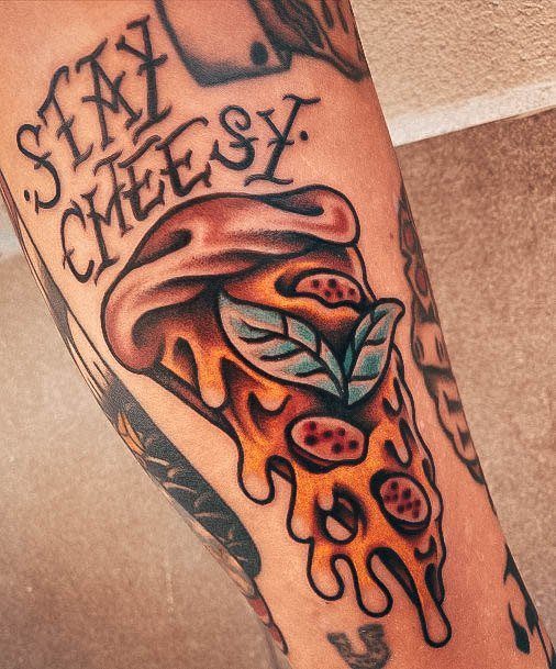 Stay Cheesy Arm Decorative Looks For Womens Pizza Tattoo