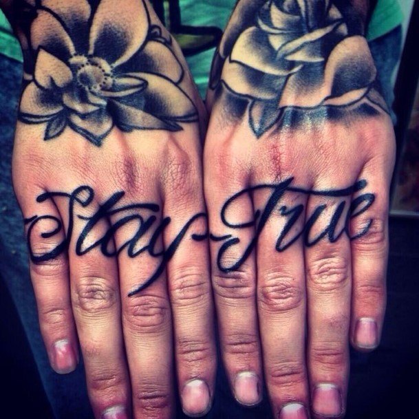 Stay True Words Tattoo Womens Fingers