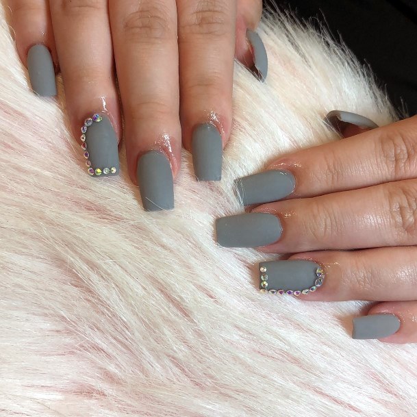 Steely Grey Matte Effect Square Shaped Nails Women