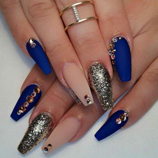 Stellar Body Art Nail For Girls Blue And Gold