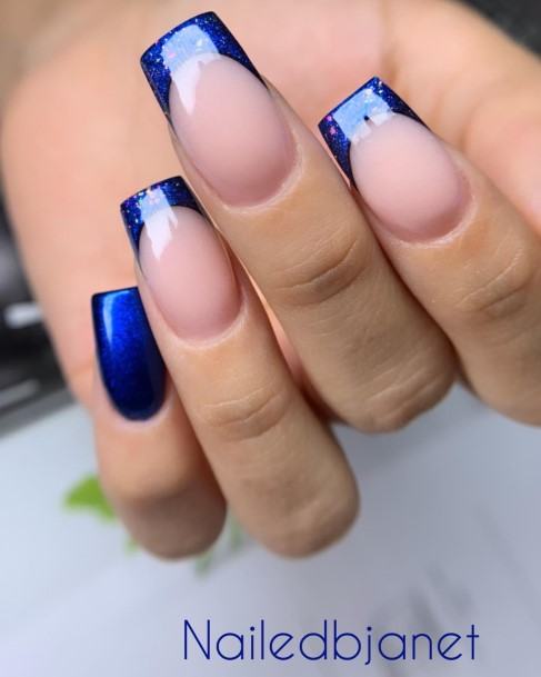 Stellar Body Art Nail For Girls Blue French Tip