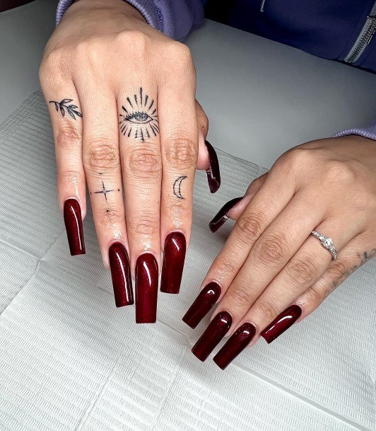 Stellar Body Art Nail For Girls Burgundy