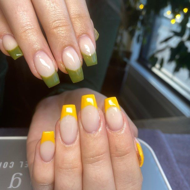 Stellar Body Art Nail For Girls Green And Yellow