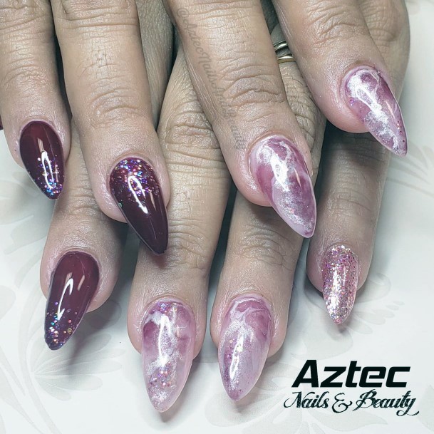 Stellar Body Art Nail For Girls Maroon And Pink