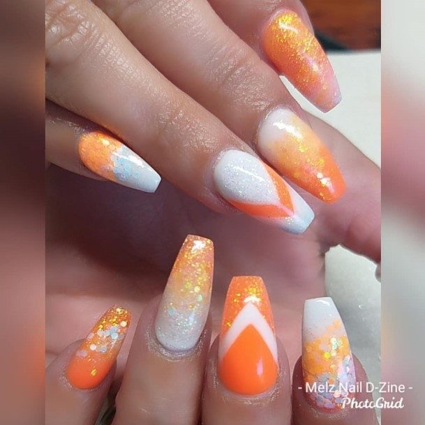 Stellar Body Art Nail For Girls Orange And White