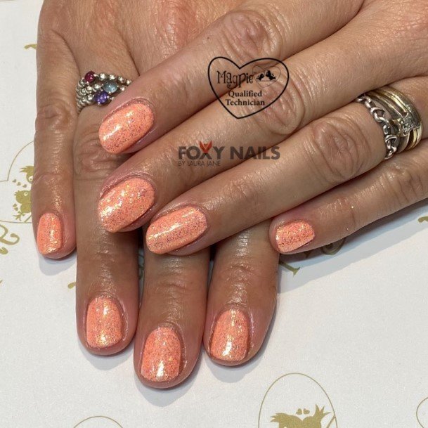 Stellar Body Art Nail For Girls Peach With Glitter