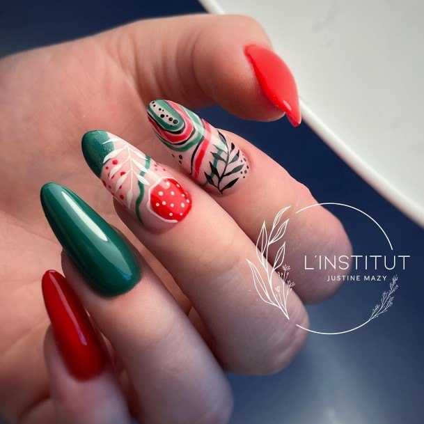 Stellar Body Art Nail For Girls Red And Green