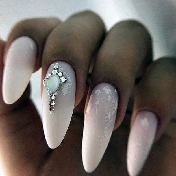 Stellar Body Art Nail For Girls White With Rhinestones