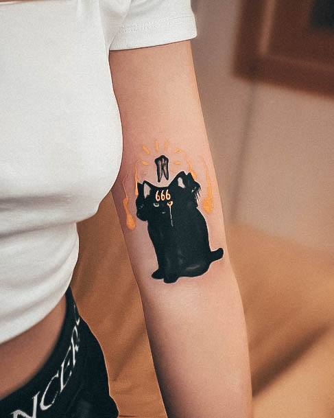 Stellar Body Art Tattoo For Girls Black Cat