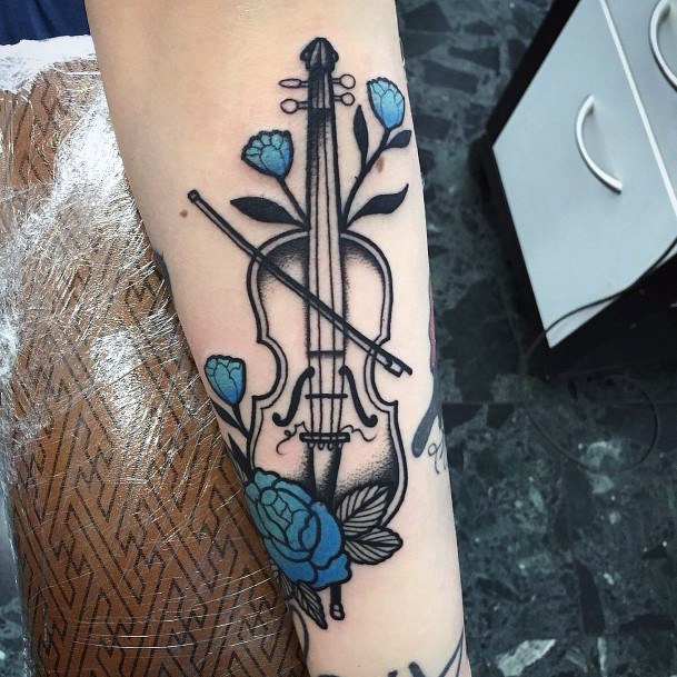 Stellar Body Art Tattoo For Girls Cello