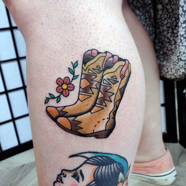 Stellar Body Art Tattoo For Girls Cowboy Boot