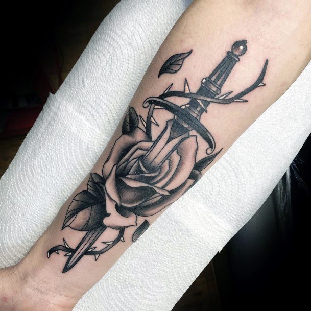 Stellar Body Art Tattoo For Girls Dagger Rose