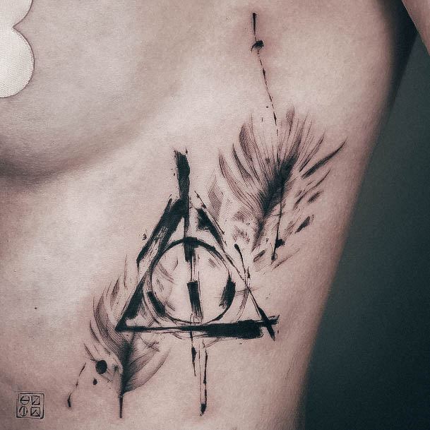 Stellar Body Art Tattoo For Girls Deathly Hallows