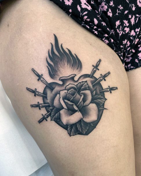 Stellar Body Art Tattoo For Girls Flaming Heart