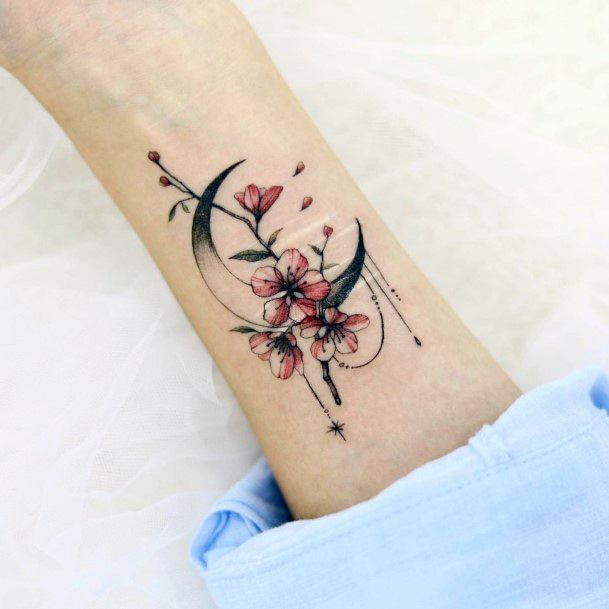 Stellar Body Art Tattoo For Girls Flower Moon