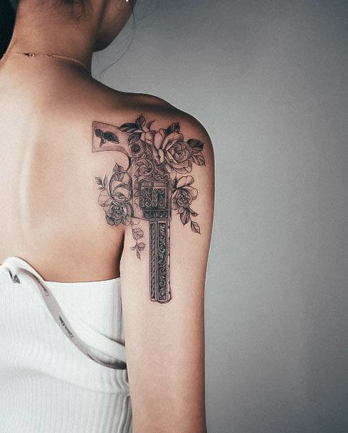 Stellar Body Art Tattoo For Girls Gun