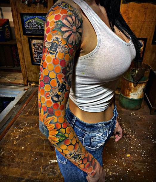 Stellar Body Art Tattoo For Girls Honeycomb