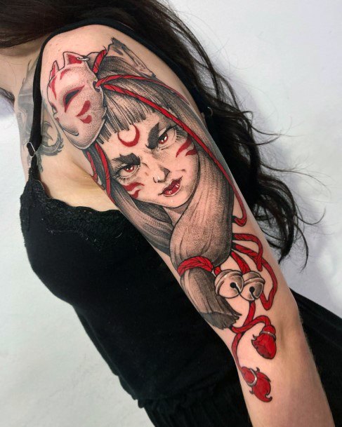 Stellar Body Art Tattoo For Girls Kitsune