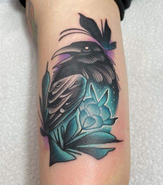 Stellar Body Art Tattoo For Girls Raven