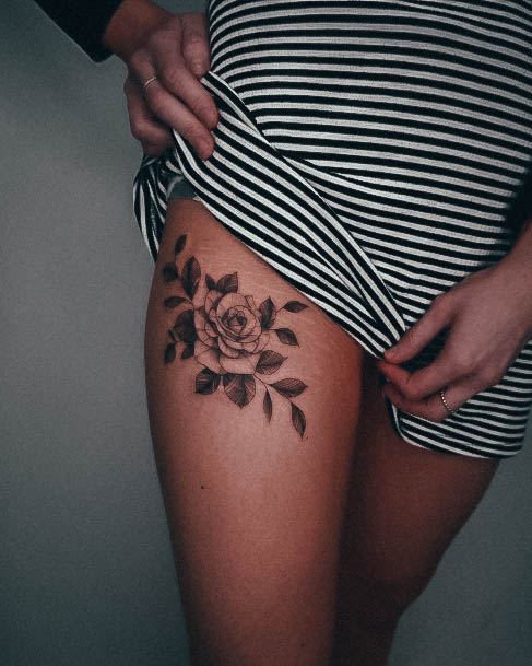 Stellar Body Art Tattoo For Girls Rose Thigh