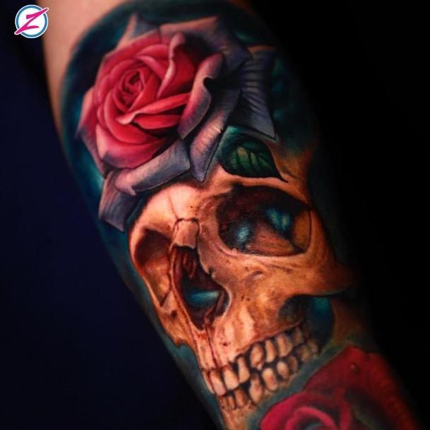 Stellar Body Art Tattoo For Girls Skull And Rose