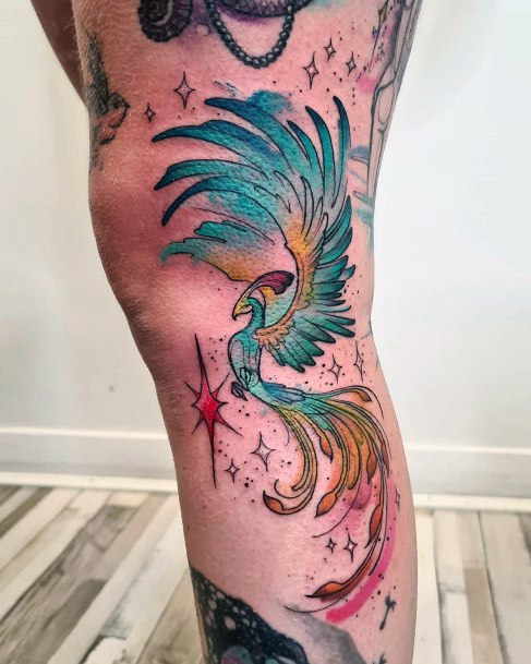 Stellar Phoenix Tattoo Womens Legs