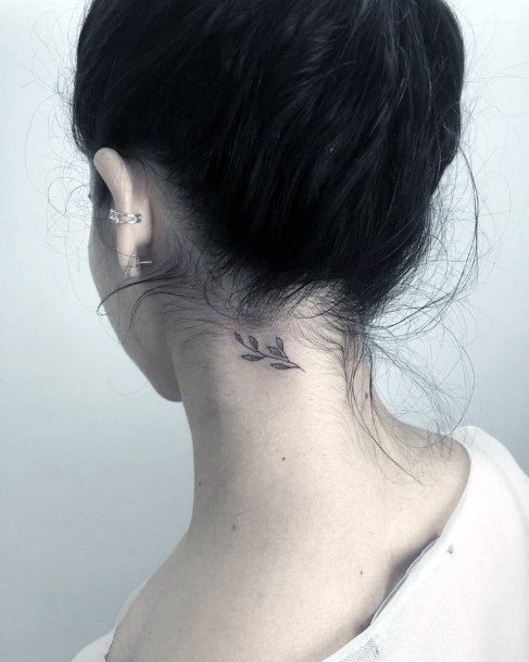 Stem And Leaves Neck Tattoo Women