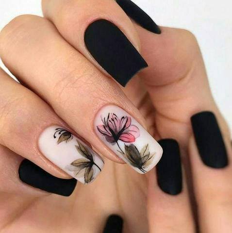 Stenciled Orchids Nail Design