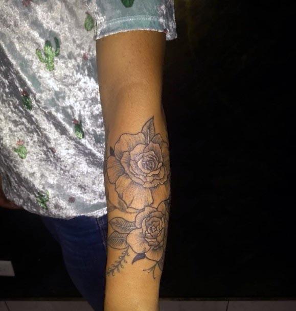 Stenciled Rose Womens Forearms