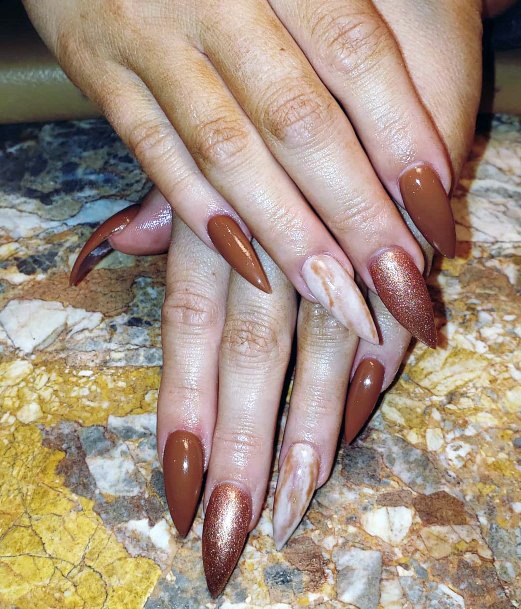 Stiletto Brown Nails With Glitter For Women