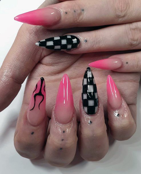 Stiletto Checkered Nails Women